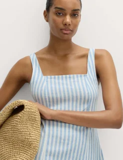 Linen Rich Striped Mini Shift Dress