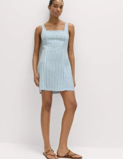 Linen Rich Striped Mini Shift Dress