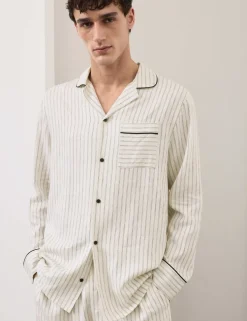 Linen Rich Striped Pyjama Top