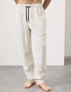 Linen Rich Striped Pyjama Bottoms