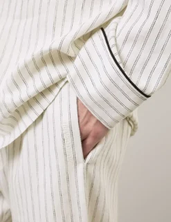 Linen Rich Striped Pyjama Bottoms