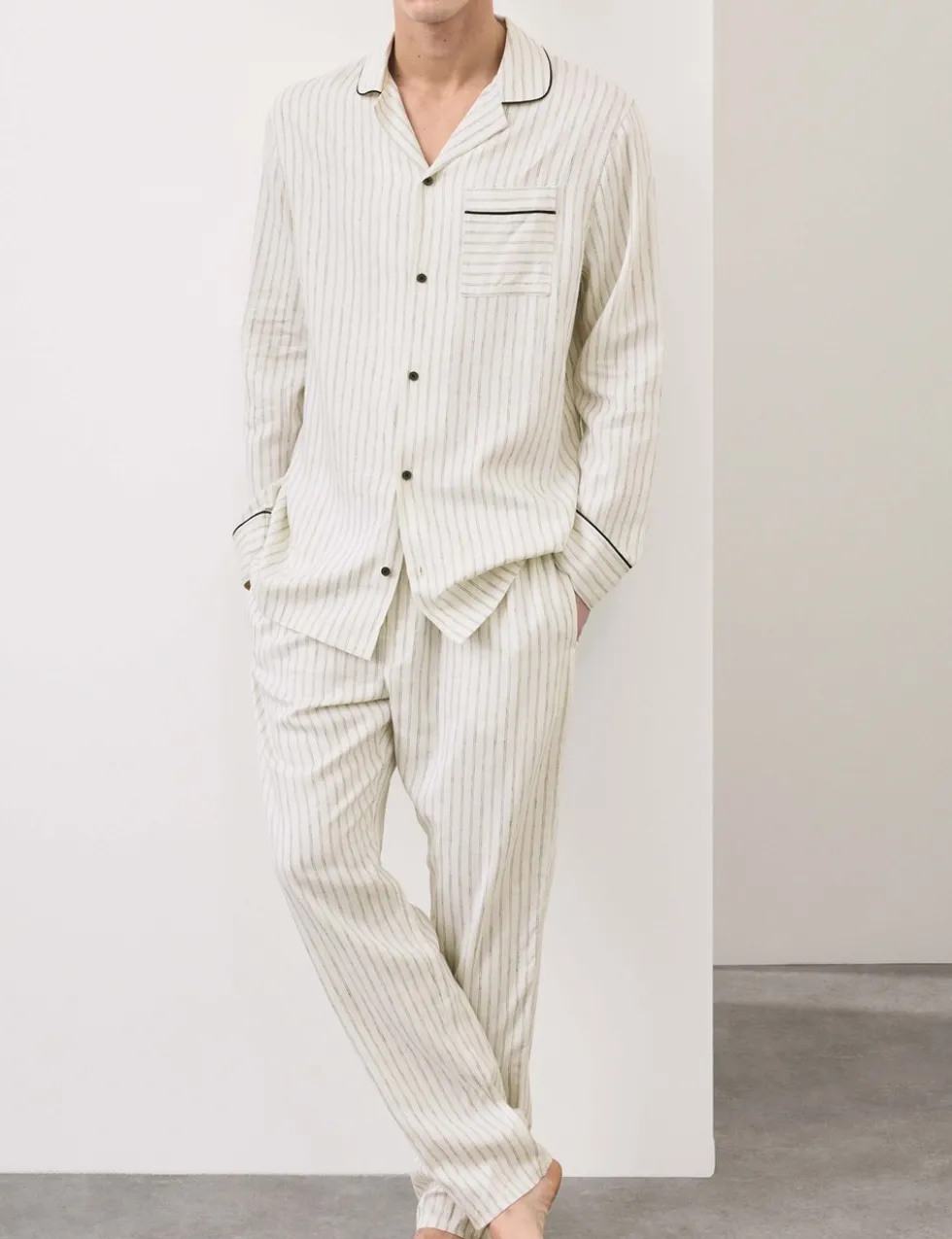 Linen Rich Striped Pyjama Bottoms