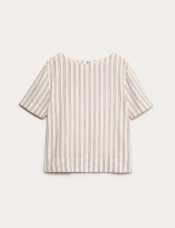 Linen Rich Striped Relaxed T-Shirt