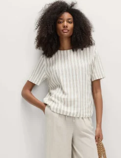 Linen Rich Striped Relaxed T-Shirt