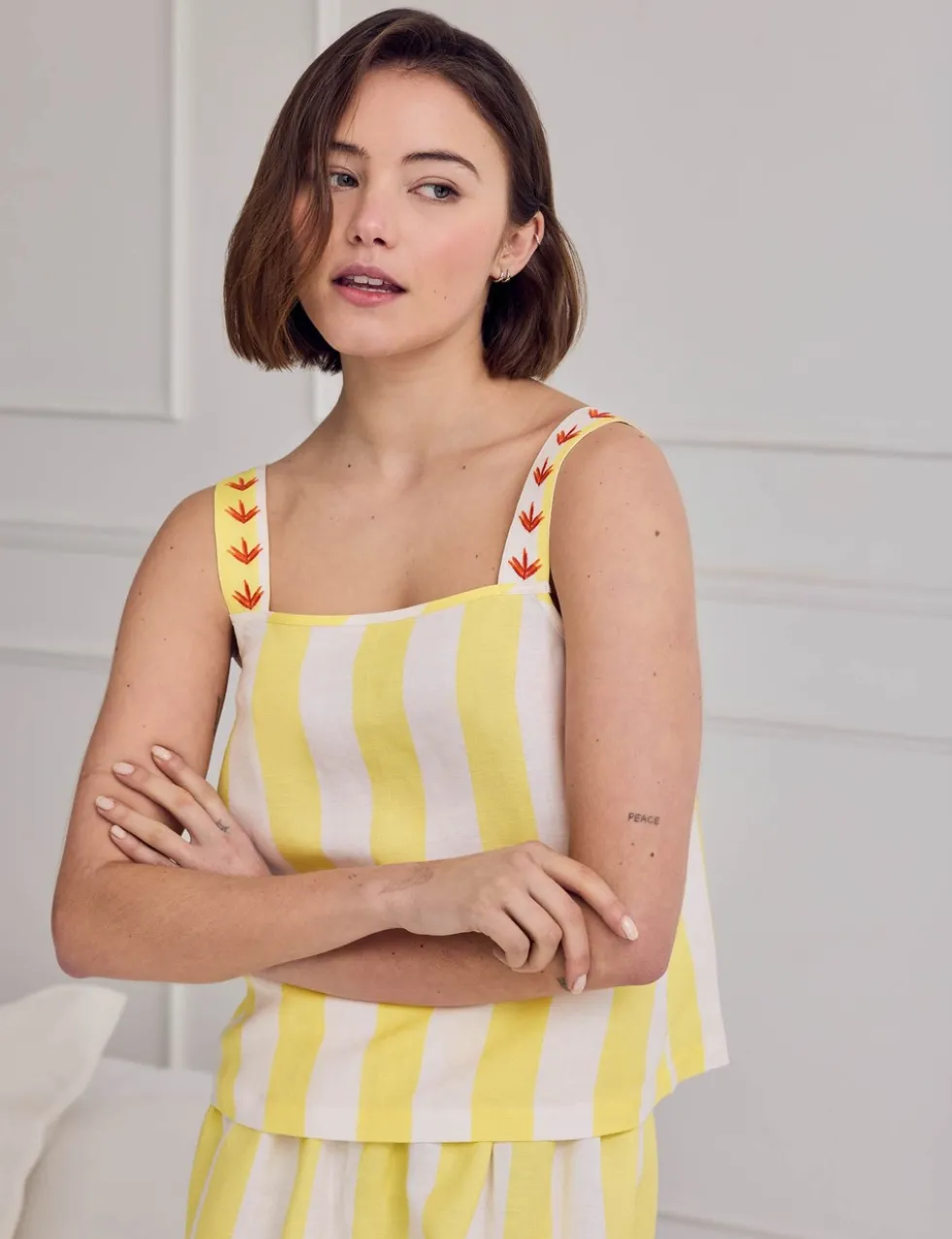 Linen Rich Striped Shortie Set