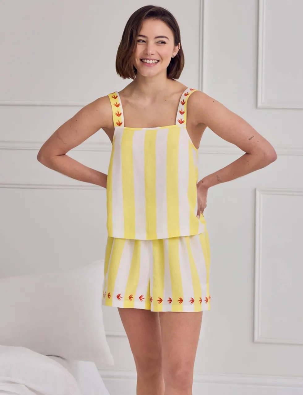 Linen Rich Striped Shortie Set