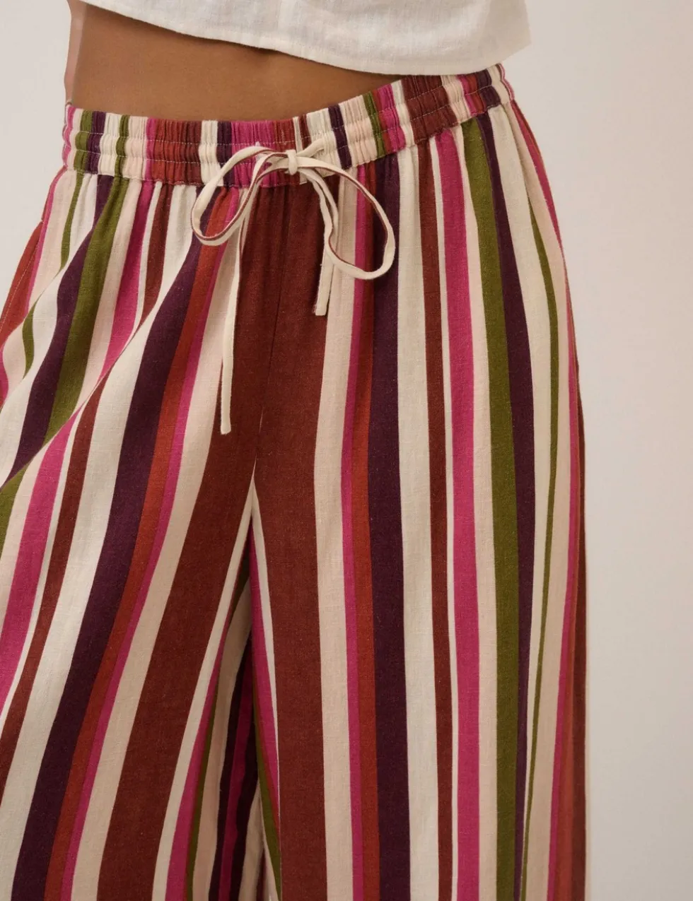 Linen Rich Striped Split Hem Wide Leg Trousers