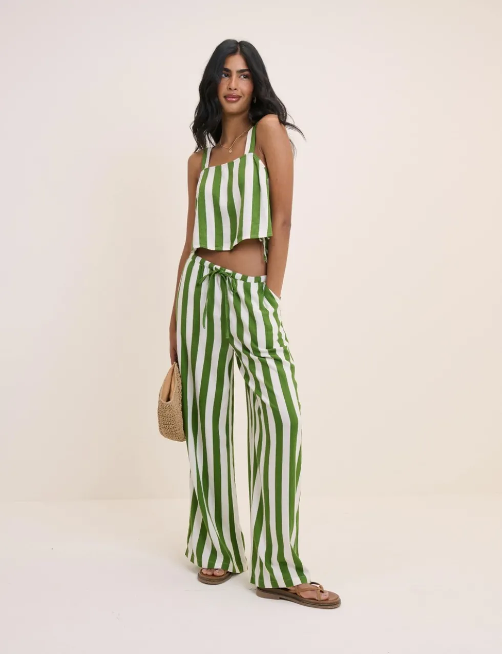 Linen Rich Striped Square Neck Vest Top