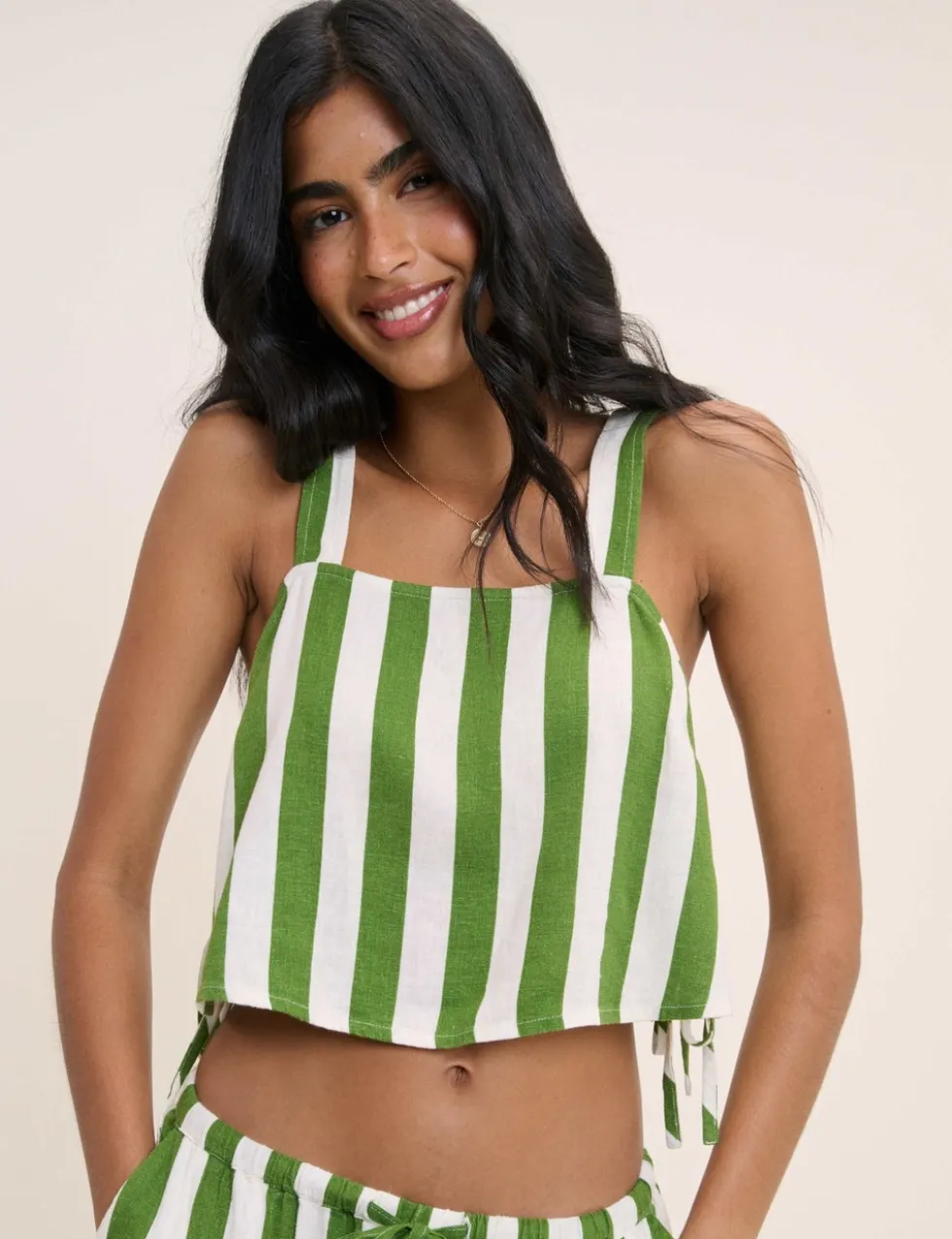 Linen Rich Striped Square Neck Vest Top