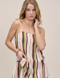 Linen Rich Striped Square Neck Cami Top