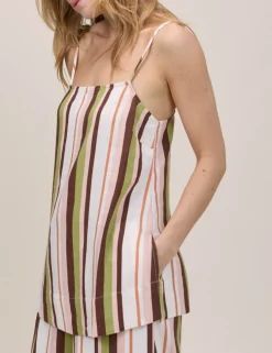 Linen Rich Striped Square Neck Cami Top