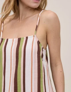 Linen Rich Striped Square Neck Cami Top