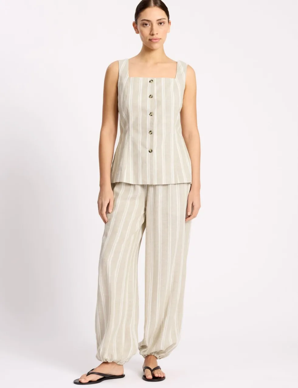 Linen Rich Striped Square Neck Top