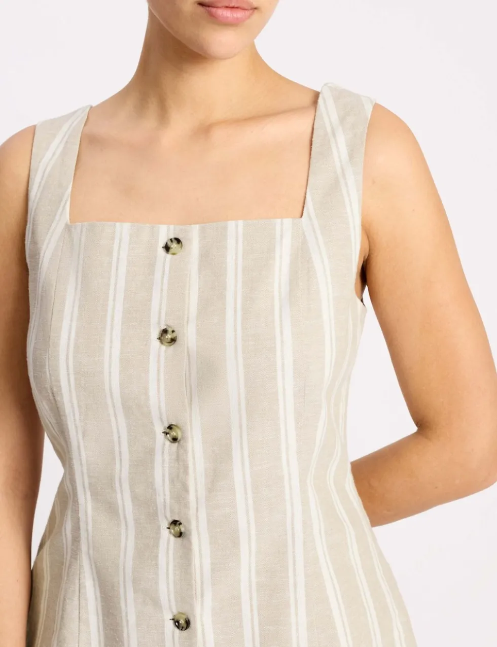 Linen Rich Striped Square Neck Top
