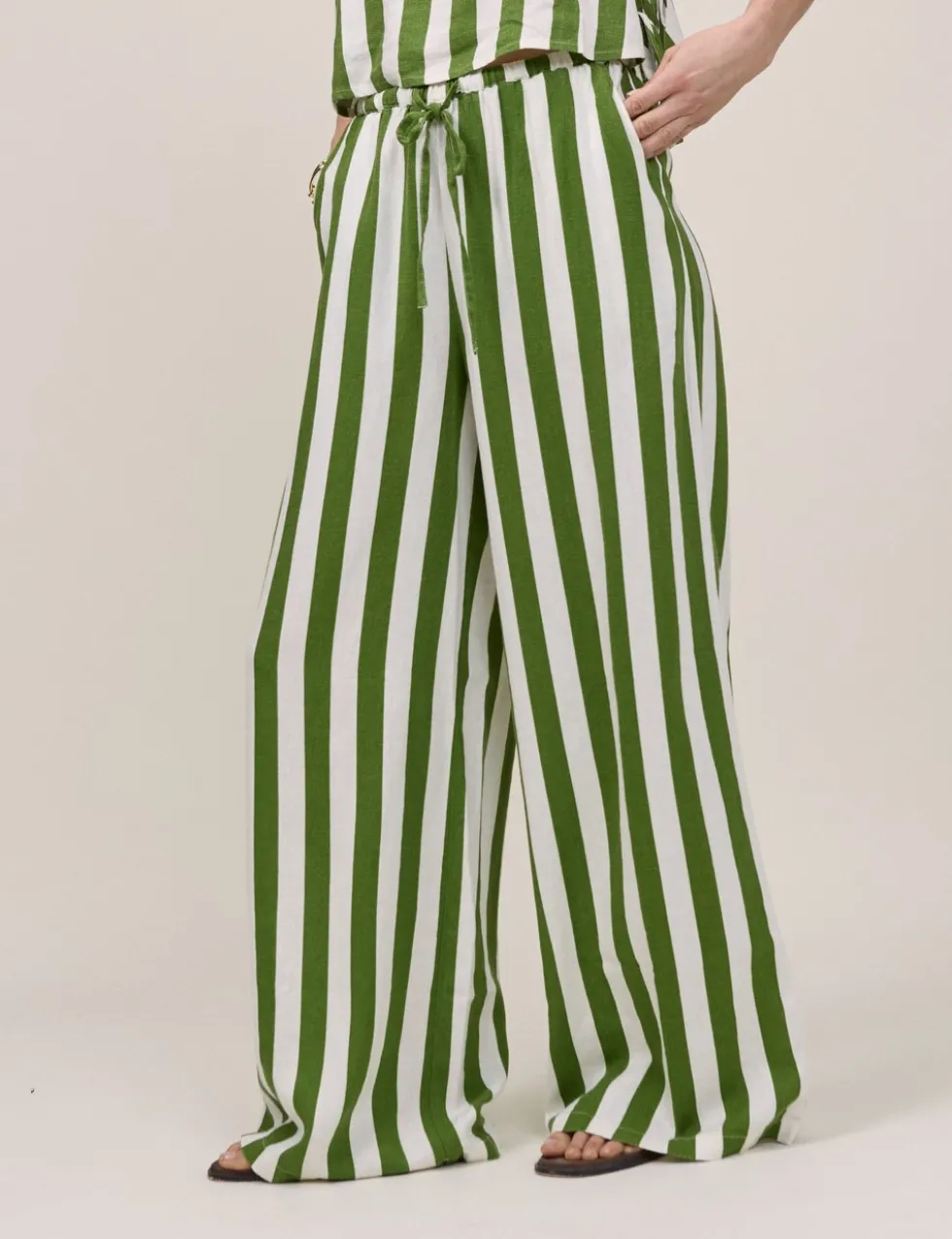 Linen Rich Striped Wide Leg Trousers