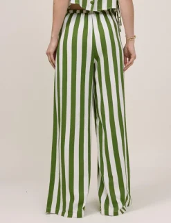 Linen Rich Striped Wide Leg Trousers