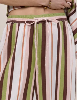 Linen Rich Striped Wide Leg Trousers
