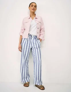 Linen Rich Striped Wide Leg Trousers