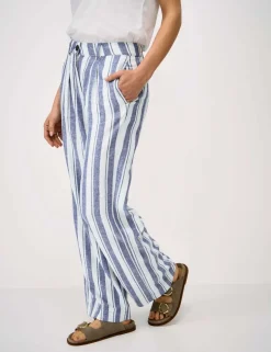 Linen Rich Striped Wide Leg Trousers
