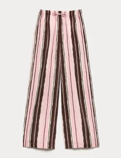 Linen Rich Striped Wide Leg Trousers