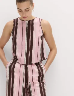Linen Rich Striped Wide Leg Trousers