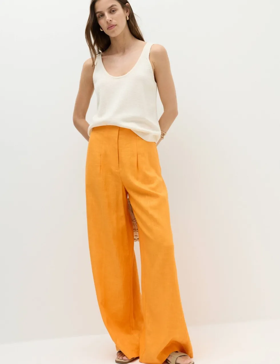 Linen Rich Tailored Wide Leg Trousers