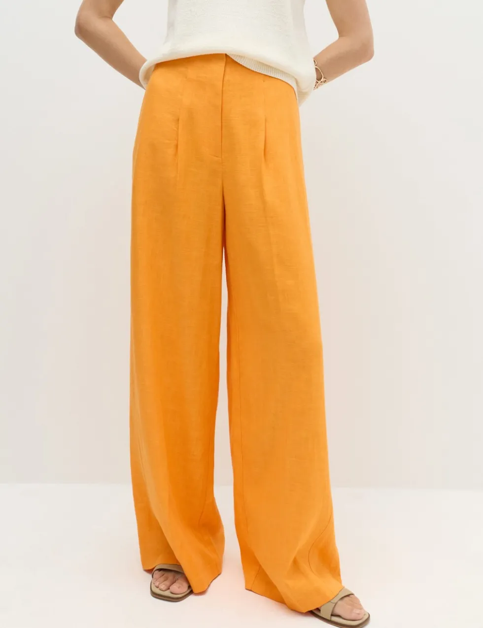 Linen Rich Tailored Wide Leg Trousers
