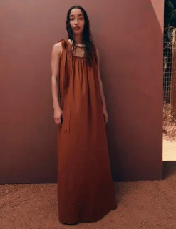 Linen Rich Tie Bow Maxi Beach Dress