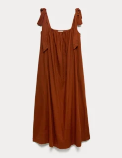 Linen Rich Tie Bow Maxi Beach Dress