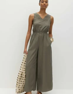 Linen Rich Tie Detail Sleeveless Jumpsuit
