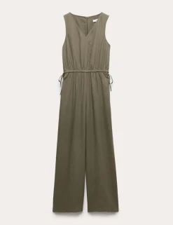 Linen Rich Tie Detail Sleeveless Jumpsuit