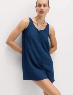 Linen Rich Tie Detail Sleeveless Volume Playsuit