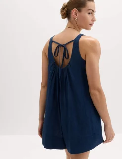 Linen Rich Tie Detail Sleeveless Volume Playsuit