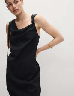 Linen Rich Tie Neck Midaxi Shift Dress
