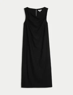 Linen Rich Tie Neck Midaxi Shift Dress