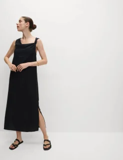 Linen Rich Tie Neck Midaxi Shift Dress