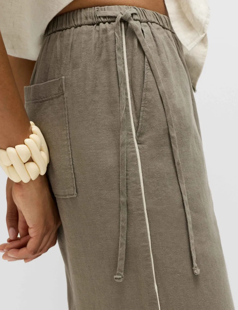 Linen Rich Tie Side Wide Leg Trousers
