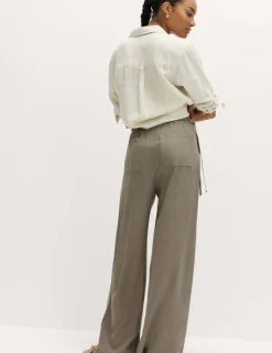Linen Rich Tie Side Wide Leg Trousers