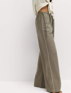 Linen Rich Tie Side Wide Leg Trousers
