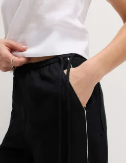 Linen Rich Tie Side Wide Leg Trousers