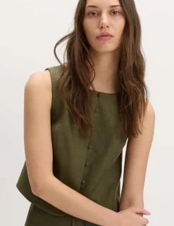 Linen Rich Twill Button Through Waistcoat