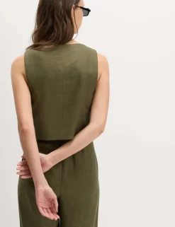 Linen Rich Twill Button Through Waistcoat