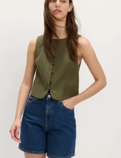 Linen Rich Twill Button Through Waistcoat