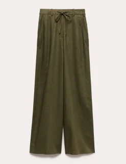 Linen Rich Twill Drawstring Wide Leg Trousers