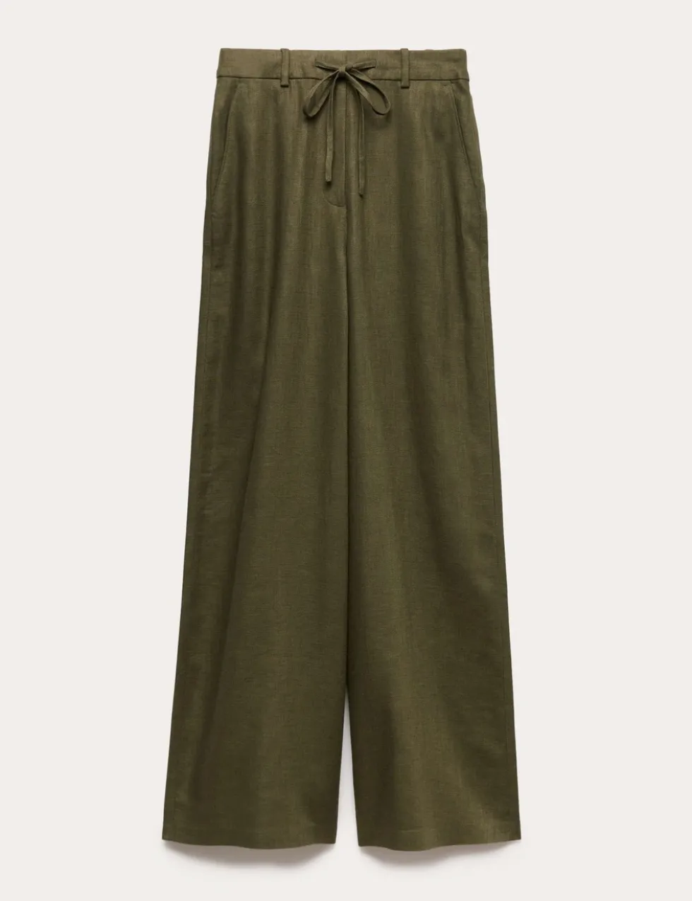 Linen Rich Twill Drawstring Wide Leg Trousers
