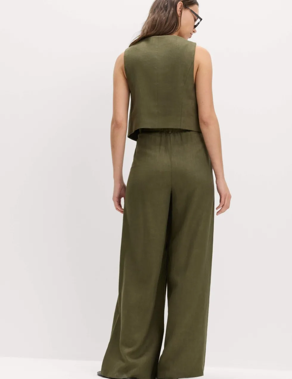 Linen Rich Twill Drawstring Wide Leg Trousers