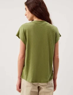 Linen Rich V-Neck Button Detail T-Shirt