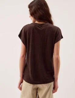 Linen Rich V-Neck Button Detail T-Shirt