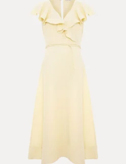 Linen Rich V-Neck Midi Waisted Dress