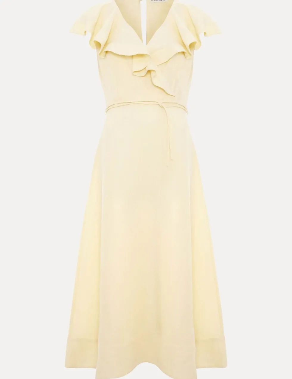 Linen Rich V-Neck Midi Waisted Dress
